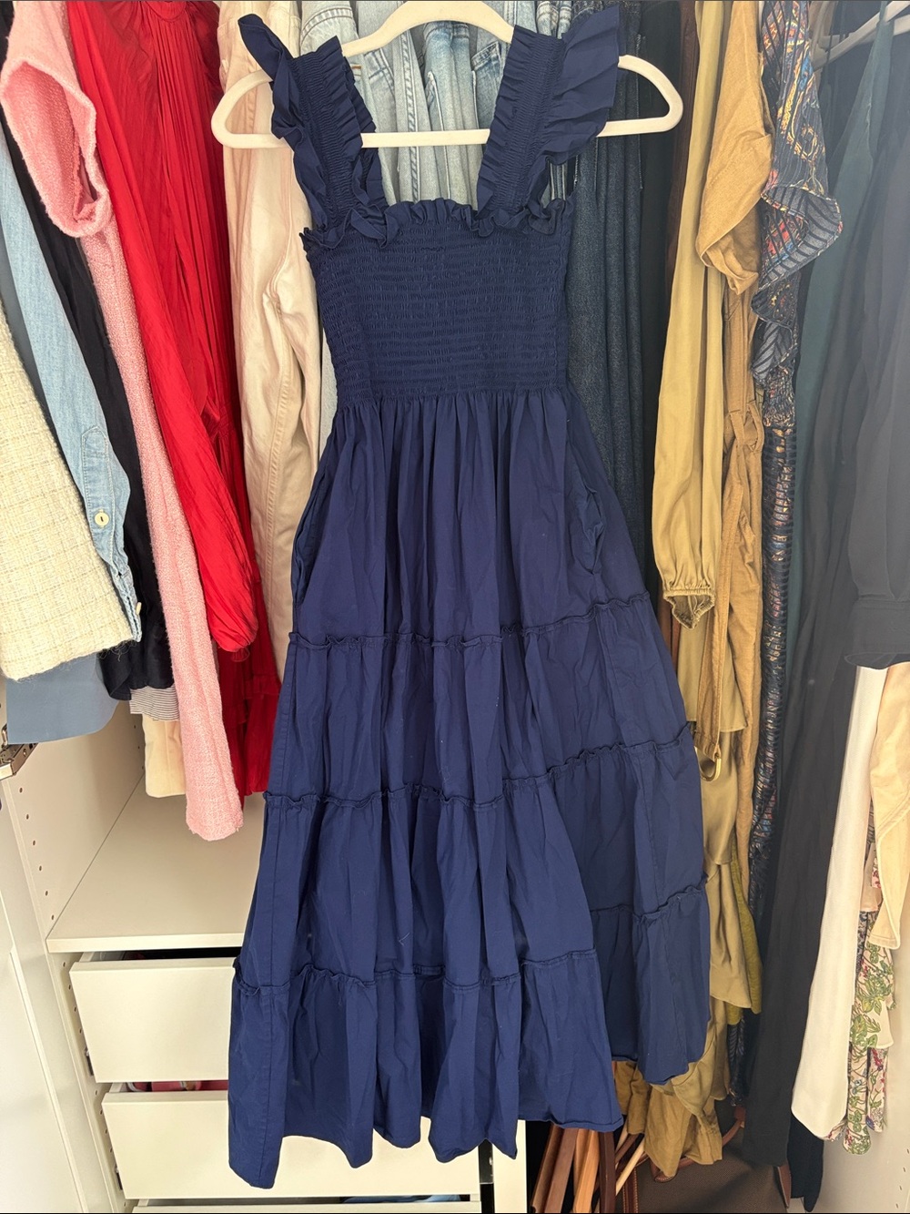 Hill House nap dress Ruffled Smocked Maxi Dress in Navy Blue